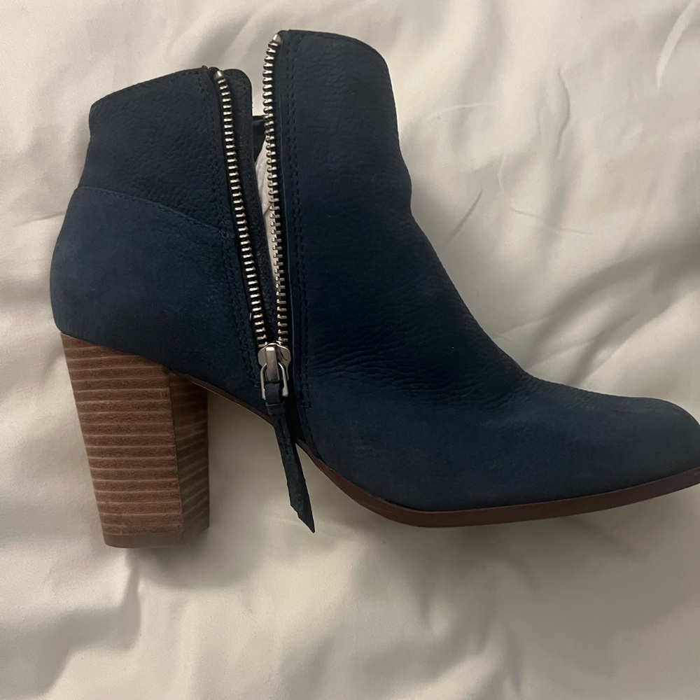 Cole Haan Navy Ankle Boots with Brown Heel